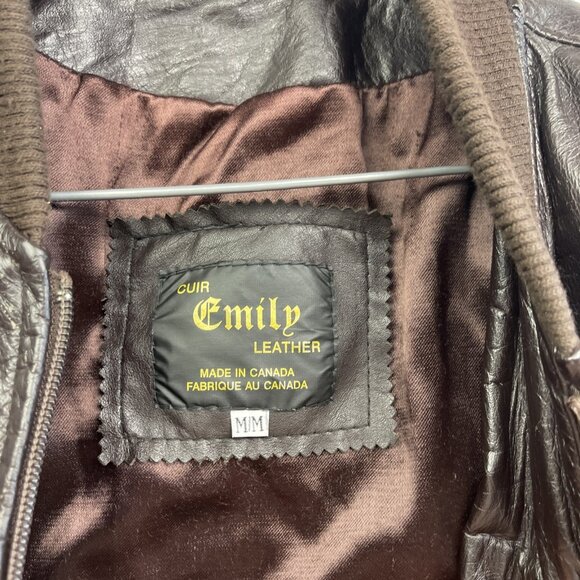 Emily Leather Military Flight Leather Bomber Jacket Men M Dark Brown Canada Made - Picture 5 of 12